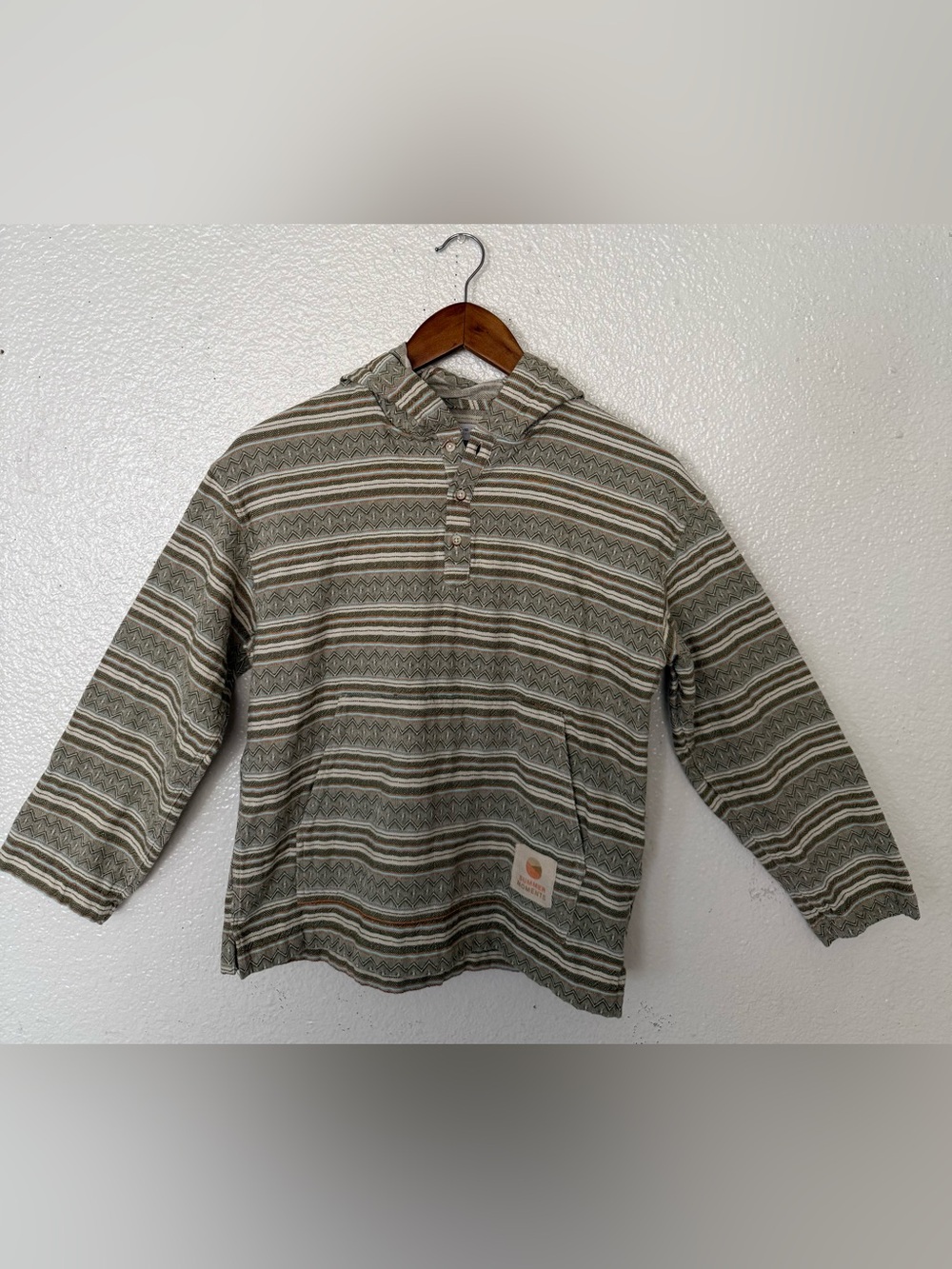 ZARA Olive, Cream and Teal Striped Knit Hoodie boys size 9 - 10 Cotton